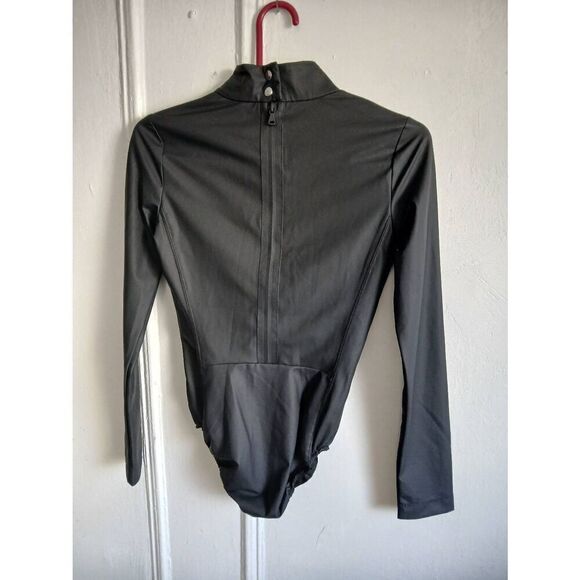 Tibi new york womens small vegan leather black hi neck bodysuit - Picture 4 of 8